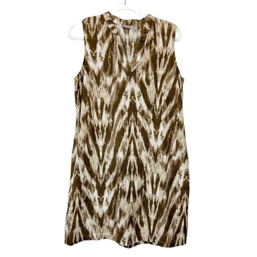 Chicos Linen Shift Dress Women’s Size 1.5 US 10 Medium Sleeveless Brown Vacation